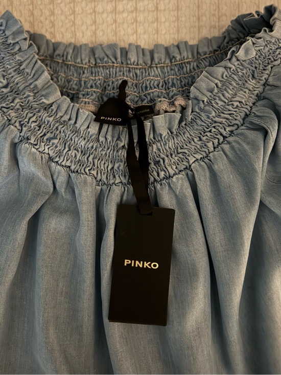 Pinko Tops - Pinko Smocked Neckline Embroidered Short-Sleeve Blouse / Blue / Size Medium